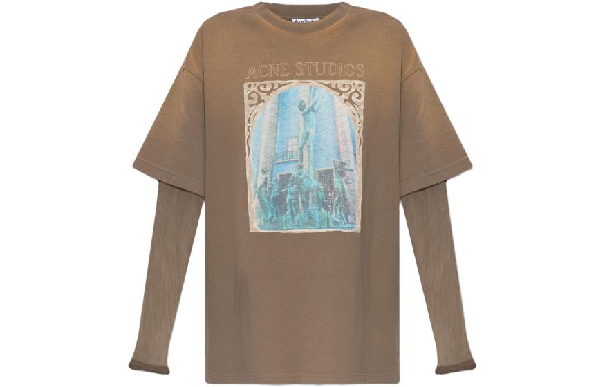 (Women) Acne Studios  Brown Oversized Graphic Print Long-Sleeve T-Shirt. AL0322-AA5