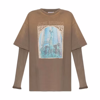 (Women) Acne Studios Brown Oversized Graphic Print Long-Sleeve T-Shirt. AL0322-AA5