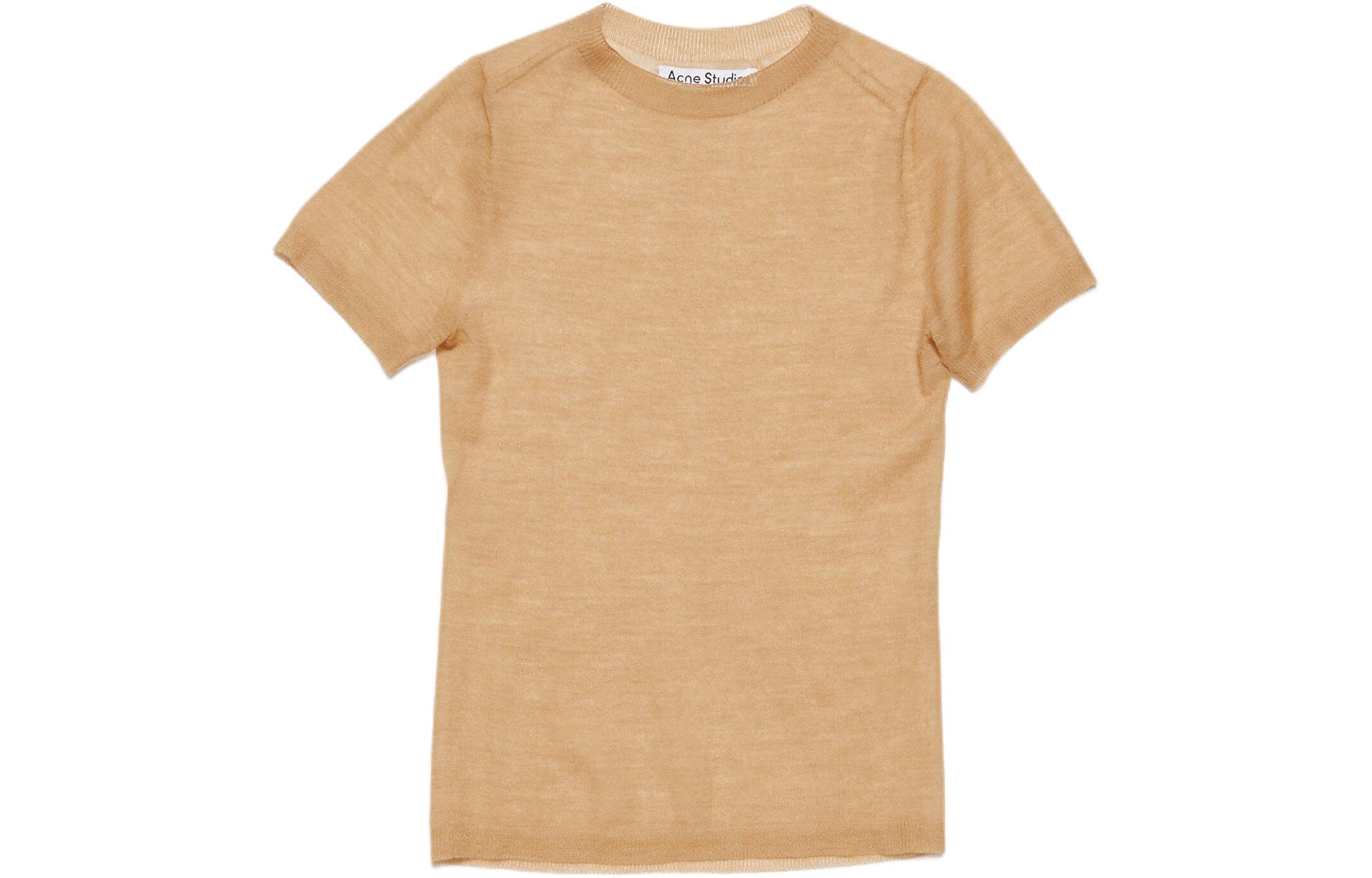 Buy (Women) Acne Studios  Brown Sheer Knit Round Neck Short Sleeve Oversized T-Shirt A60489-DFJ