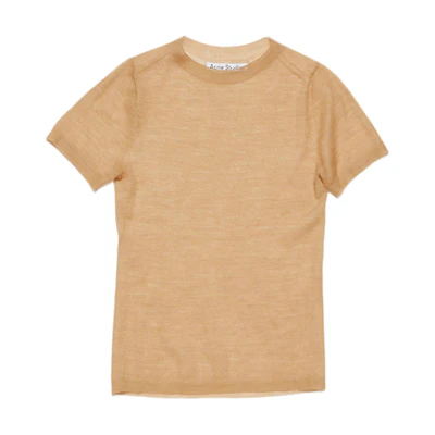(Women) Acne Studios Brown Sheer Knit Round Neck Short Sleeve Oversized T-Shirt A60489-DFJ