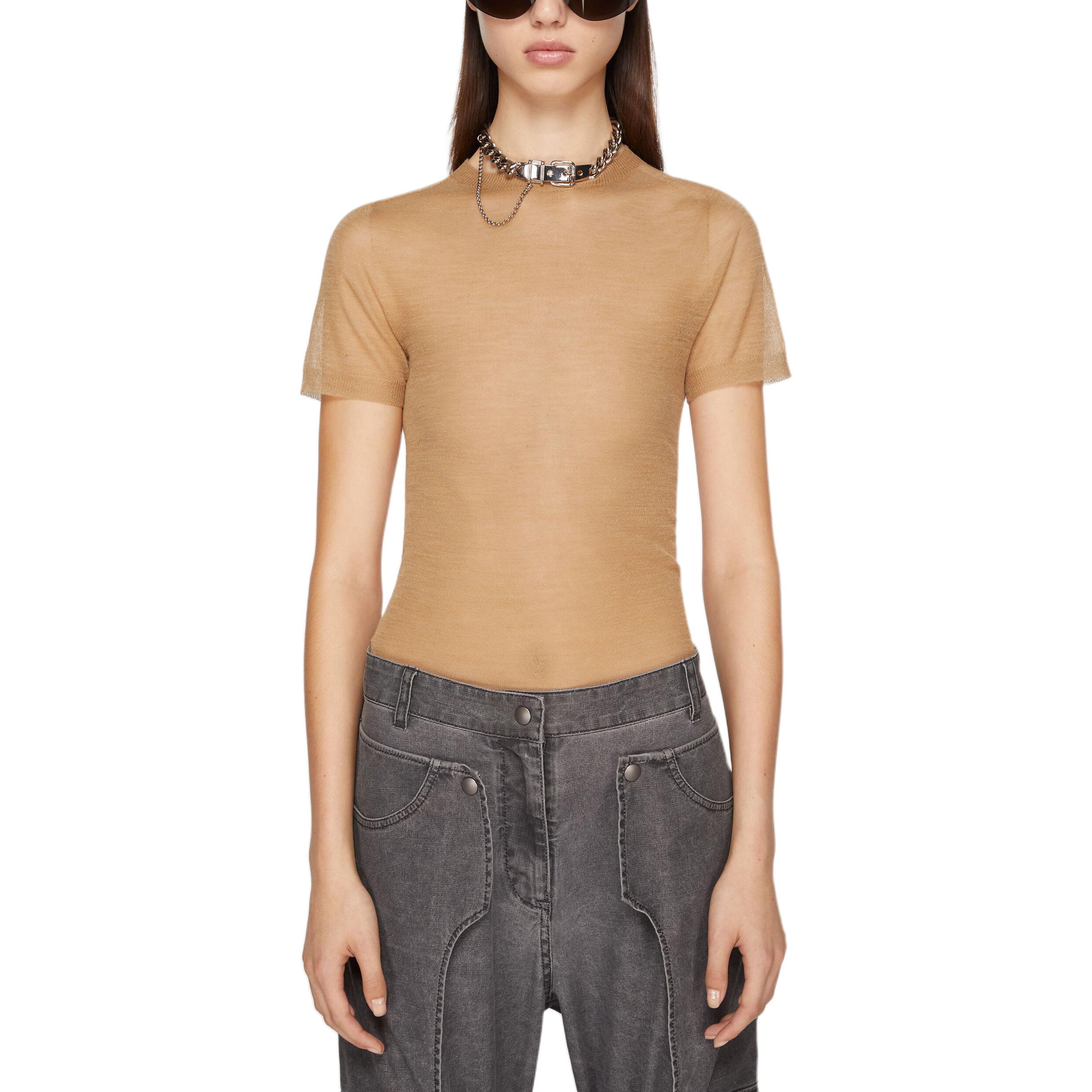 Lookbook (Women) Acne Studios  Brown Sheer Knit Round Neck Short Sleeve Oversized T-Shirt A60489-DFJ