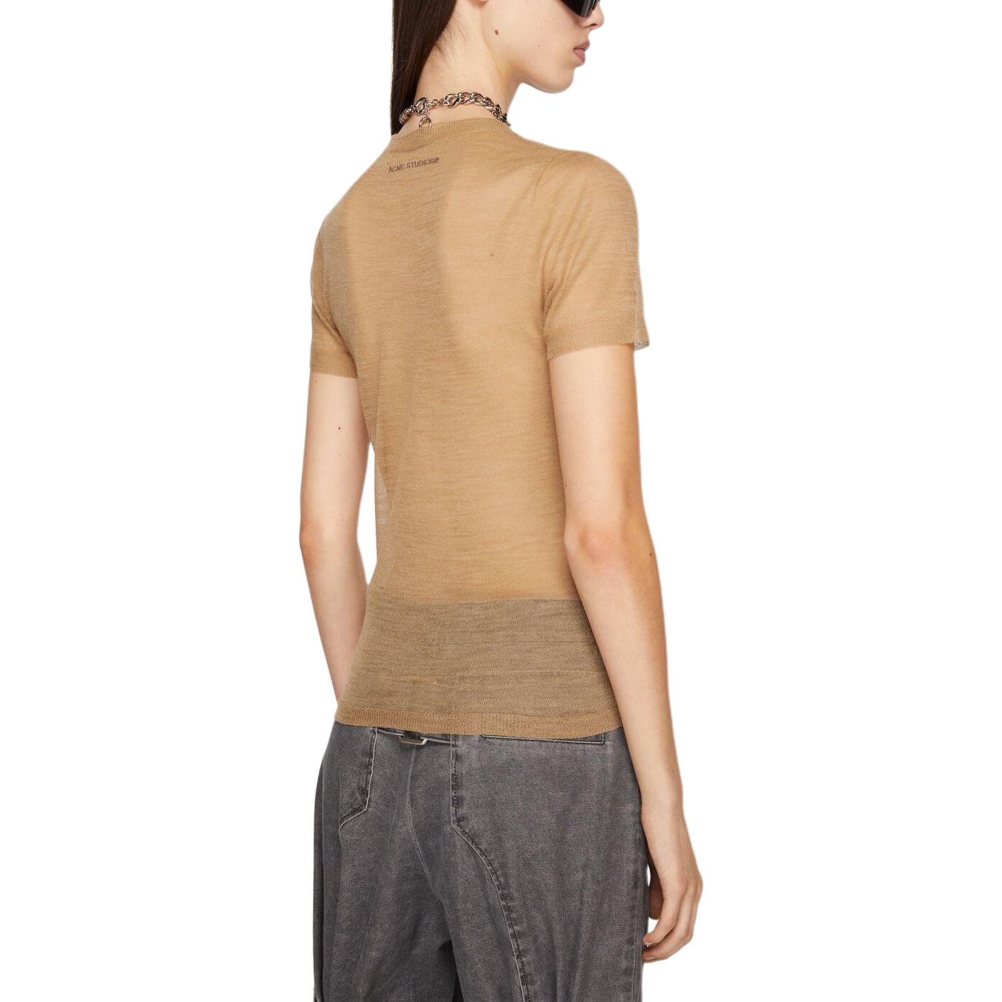 Shop (Women) Acne Studios  Brown Sheer Knit Round Neck Short Sleeve Oversized T-Shirt A60489-DFJ