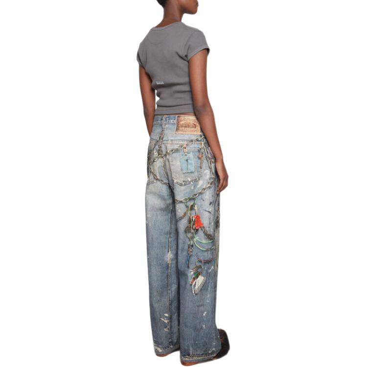 Shop (W) Acne Studios 塗鴉低腰寬鬆藍色牛仔褲 Dirty Fit 款式。 AK0850-863