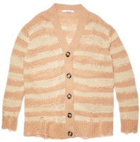 (Women) Acne Studios Distressed Mohair Blend Striped Knit Cardigan Beige A60398-DF6 (Women) Acne Studios Distressed Mohair Blend Striped Knit Cardigan Beige A60398-DF6