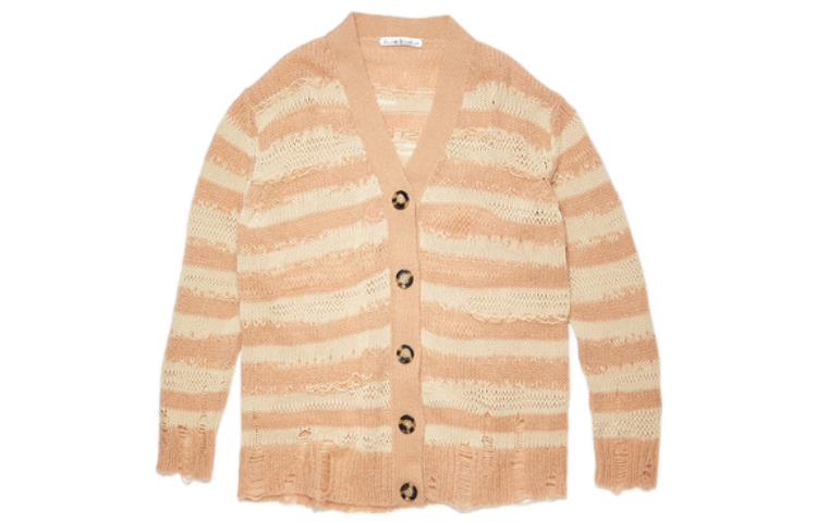 Order (W) Acne Studios Kardigan Kain Campuran Mohair Berbelang Beige. A60398-DF6