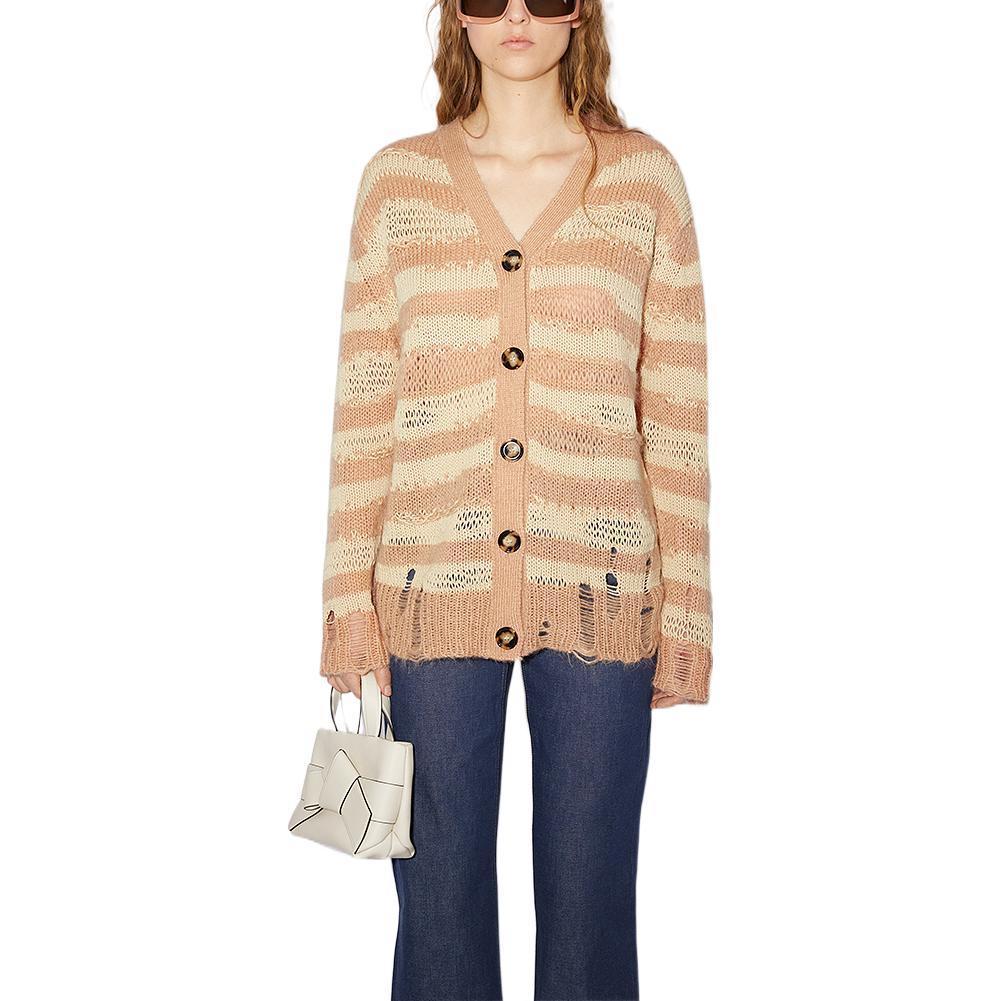 Lookbook (W) Acne Studios Kardigan Kain Campuran Mohair Berbelang Beige. A60398-DF6