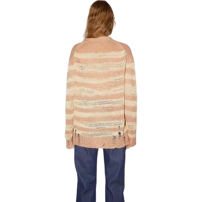 Shop (W) Acne Studios Kardigan Kain Campuran Mohair Berbelang Beige. A60398-DF6