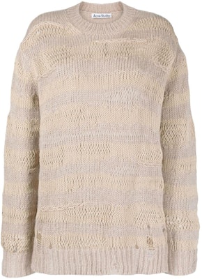 (W) アクネ ストゥディオズ ディストレス ストライプ クルーネック セーター ベージュ A60399-DGF Buy (W) アクネ ストゥディオズ ディストレス ストライプ クルーネック セーター ベージュ A60399-DGF
