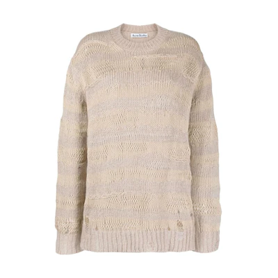 (Women) Acne Studios Distressed Stripe Crewneck Sweater Beige. A60399-DGF