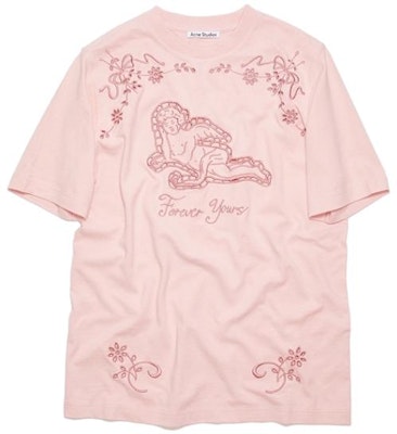 (Women) Acne Studios Floral Embroidered Graphic Tee SS23 Light Pink. AL0323-AD5 Order (Women) Acne Studios Floral Embroidered Graphic Tee SS23 Light Pink. AL0323-AD5