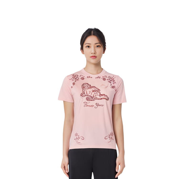 Purchase (W) Acne Studios Kemeja-T Grafik Bunga Sulaman SS23 Pink Muda. AL0323-AD5