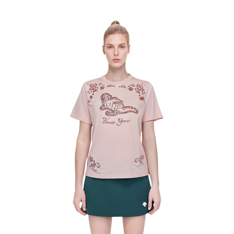 Details for (W) Acne Studios Kemeja-T Grafik Bunga Sulaman SS23 Pink Muda. AL0323-AD5