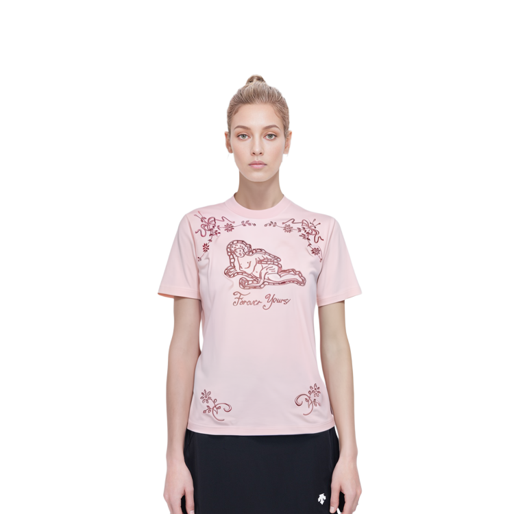 Sizing (W) Acne Studios Kemeja-T Grafik Bunga Sulaman SS23 Pink Muda. AL0323-AD5