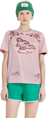 (Women) Acne Studios Floral Embroidered Graphic Tee SS23 Light Pink. AL0323-AD5 2