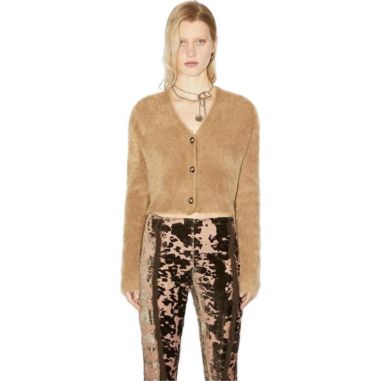 Lookbook (W) Acne Studios Suéter Corto de Punto Peludo con Cuello en V Marrón Camello. A60436-640