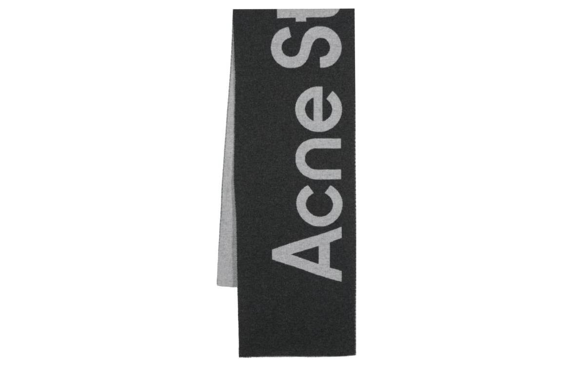 (Women) Acne Studios  Grey Wool Scarf with Mini Logo. CA0154DAO6