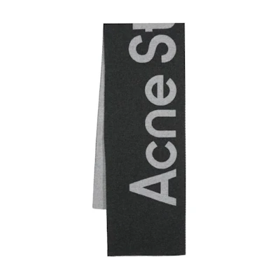 (Women) Acne Studios Grey Wool Scarf with Mini Logo. CA0154DAO6