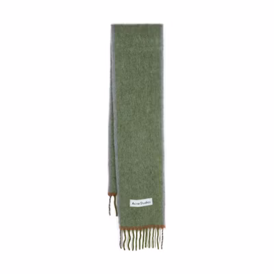 (Women) Acne Studios Logo Design Knit Scarf Green. CA0290