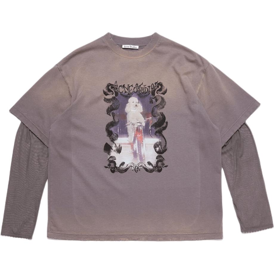 (Women) Acne Studios  Long Sleeve T-Shirt with Distressed Inner Sleeve Print. AL0454-CJD