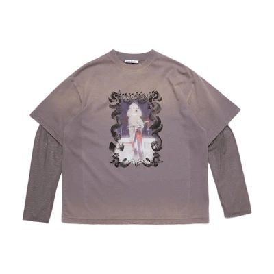 (Women) Acne Studios Long Sleeve T-Shirt with Distressed Inner Sleeve Print. AL0454-CJD