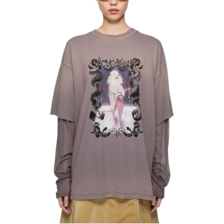 Lookbook (W) Acne Studios Camiseta Manga Larga con Diseño Desgastado en Mangas. AL0454-CJD