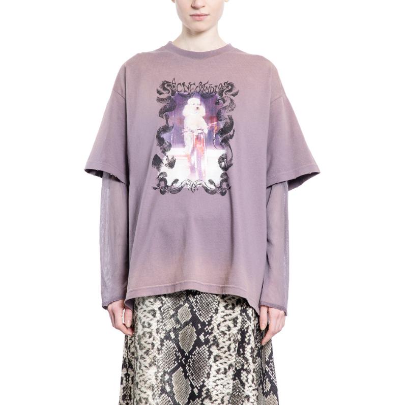 Purchase (W) Acne Studios Camiseta Manga Larga con Diseño Desgastado en Mangas. AL0454-CJD