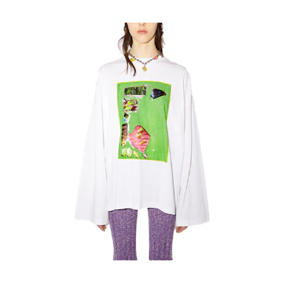 (Women) Acne Studios Long Sleeve Tee White with Broken Collage Print Design. AL0290-100