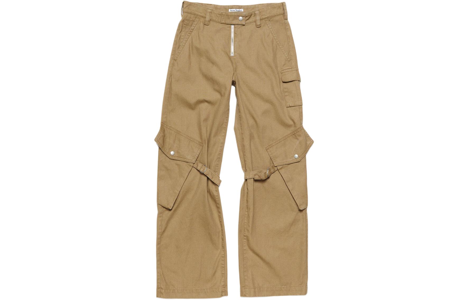(Women) Acne Studios  Low-Waist Loose Straight Cargo Trousers Khaki. AK0778-AE5