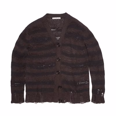 (Women) Acne Studios Mohair Blend Distressed Striped Knit Cardigan Brown. A60398DF5
