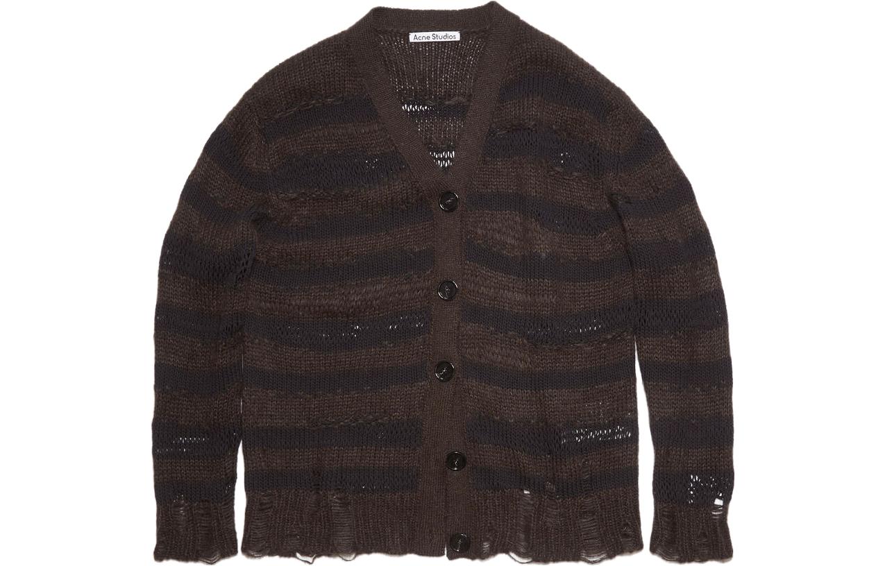 Order (W) Acne Studios Mohair Blend Cardigan Jalur Koyak Coklat. A60398DF5