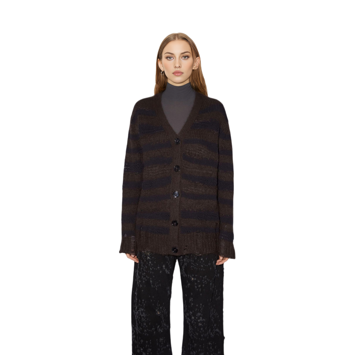 Lookbook (W) Acne Studios Mohair Blend Cardigan Jalur Koyak Coklat. A60398DF5