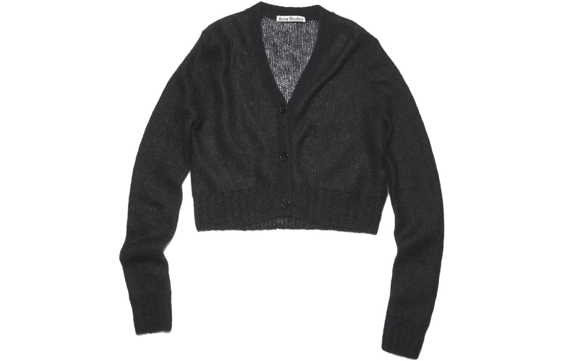 (Women) Acne Studios  Mohair Wool Blend Colorblock Cardigan Jacket - Black A60296-900