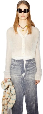 (W) Acne Studios Cardigan Rajutan Blok Warna Mohair Wool Campuran Kelabu Muda A60296-AAD Lookbook (W) Acne Studios Cardigan Rajutan Blok Warna Mohair Wool Campuran Kelabu Muda A60296-AAD