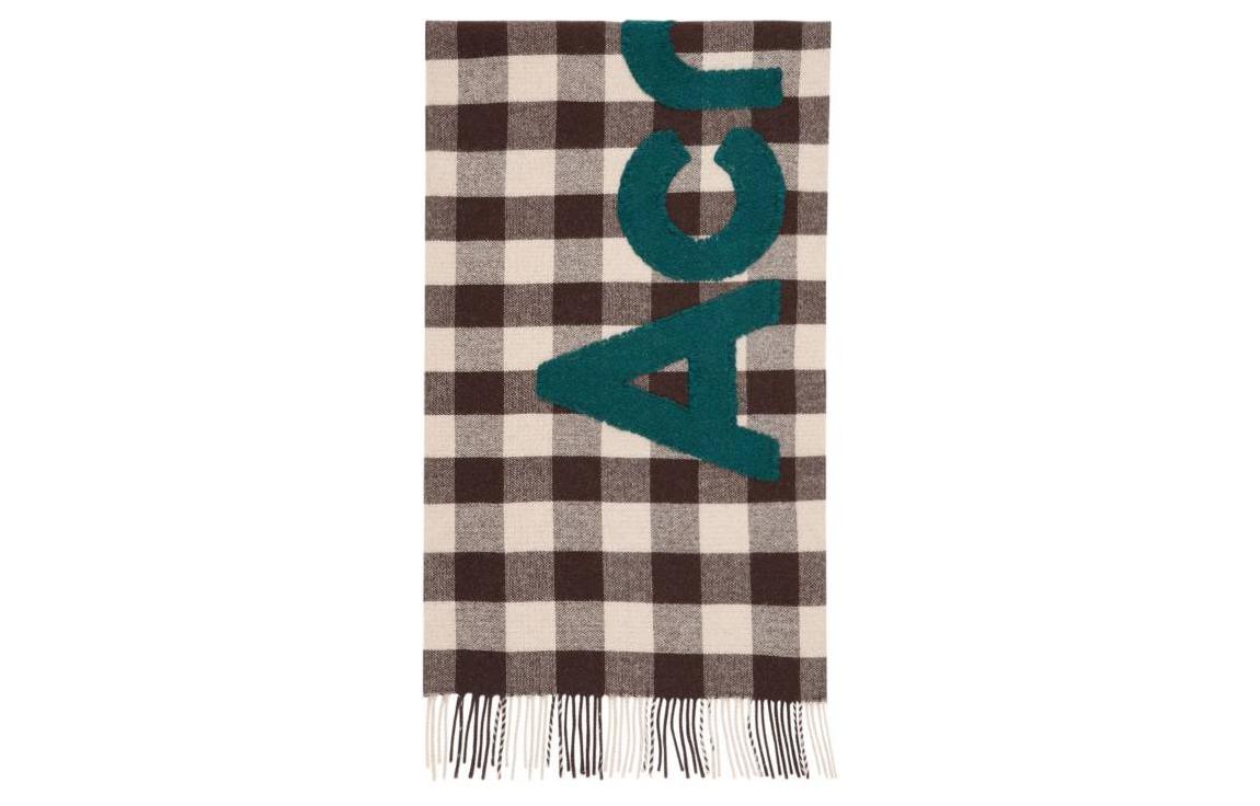 Order (W) Acne Studios Skarf Bulu Kotak-kotak Pelbagai Warna dengan Logo. CA0262-AL9
