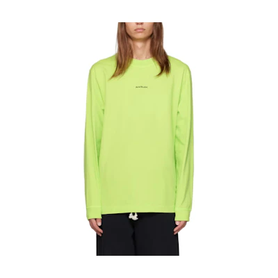 (Women) Acne Studios Neon Green Logo Print Oversized Long Sleeve T-Shirt. BL0279-BV2
