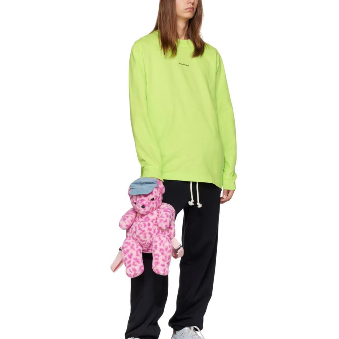 Shop (W) Acne Studios Baju Lengan Panjang Logo Hijau Neon Oversized. BL0279-BV2