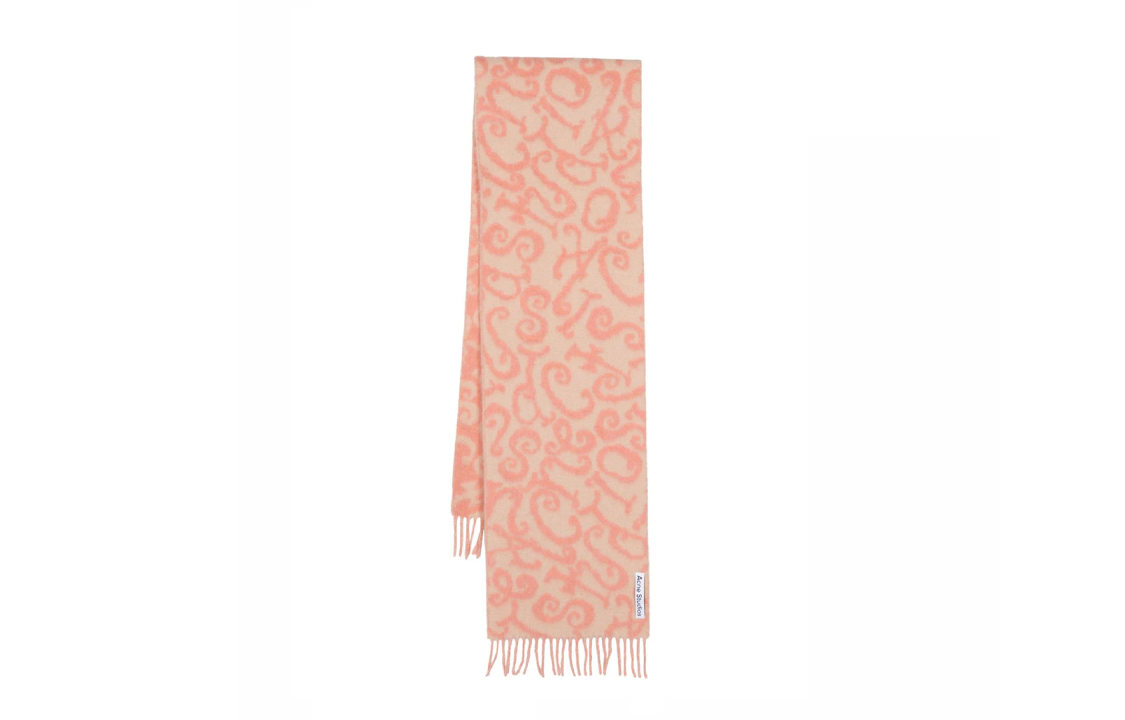 (Women) Acne Studios  Orange Abstract Fringe Wool Scarf CA0279 圖 2
