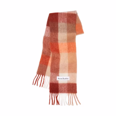 (Women) Acne Studios Orange Alpaca Wool Plaid Fringe Scarf CA0084-CUV