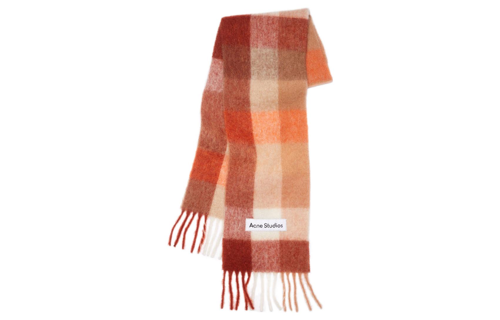 Order (Women) Acne Studios  Orange Alpaca Wool Plaid Fringe Scarf CA0084-CUV