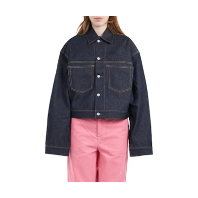 (Women) Acne Studios Oversized Denim Jacket in Indigo with Button-Down Collar. C90182-135