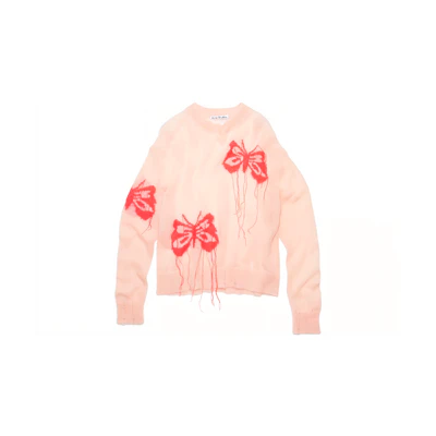 (Women) Acne Studios Pink Butterfly Print Loose-Fit Crewneck Sweater. A60442-CVC