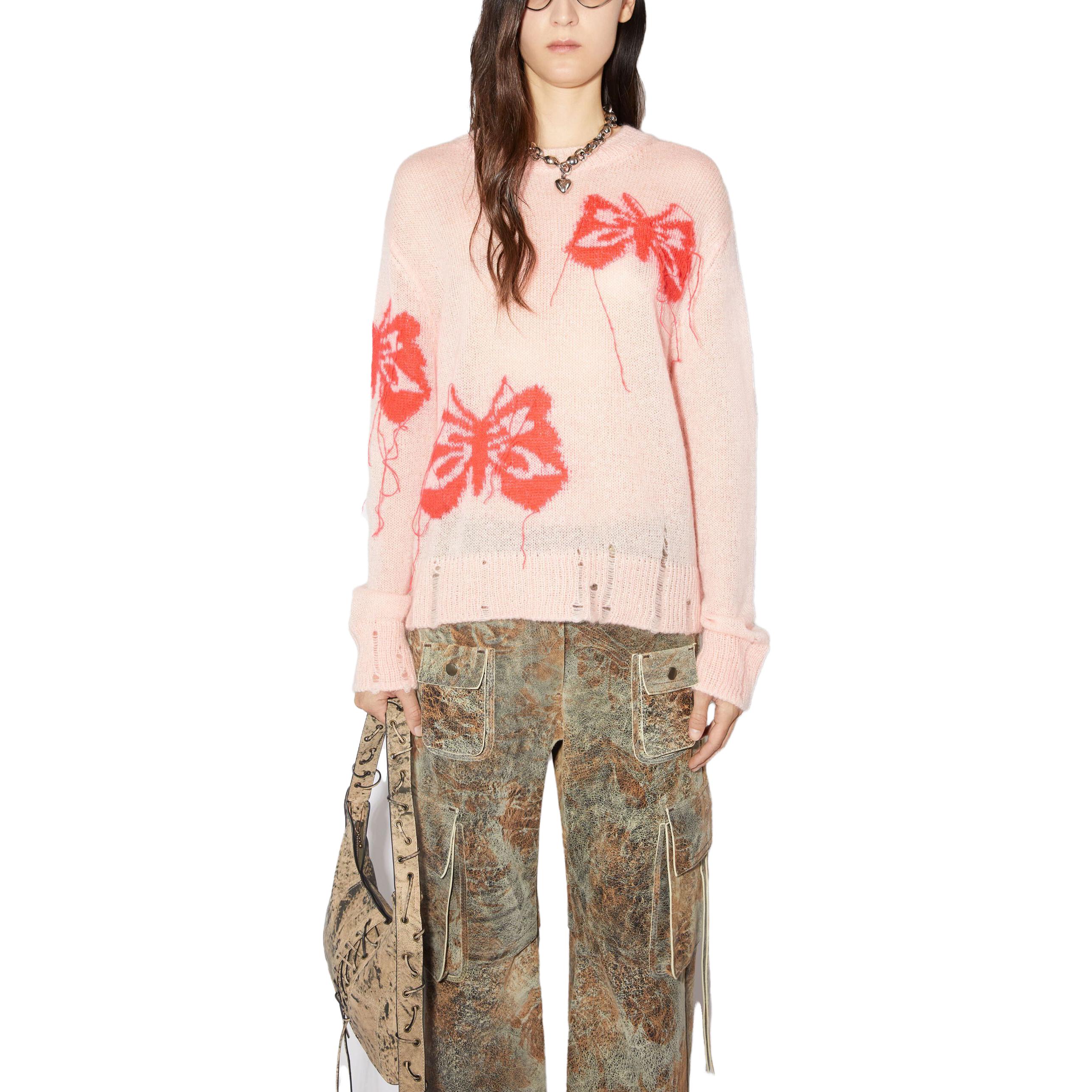 Lookbook (W) Acne Studios Baju Kelawar Cetak Rama-Rama Merah Jambu Longgar. A60442-CVC