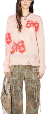 (W) Acne Studios Baju Kelawar Cetak Rama-Rama Merah Jambu Longgar. A60442-CVC Lookbook (W) Acne Studios Baju Kelawar Cetak Rama-Rama Merah Jambu Longgar. A60442-CVC