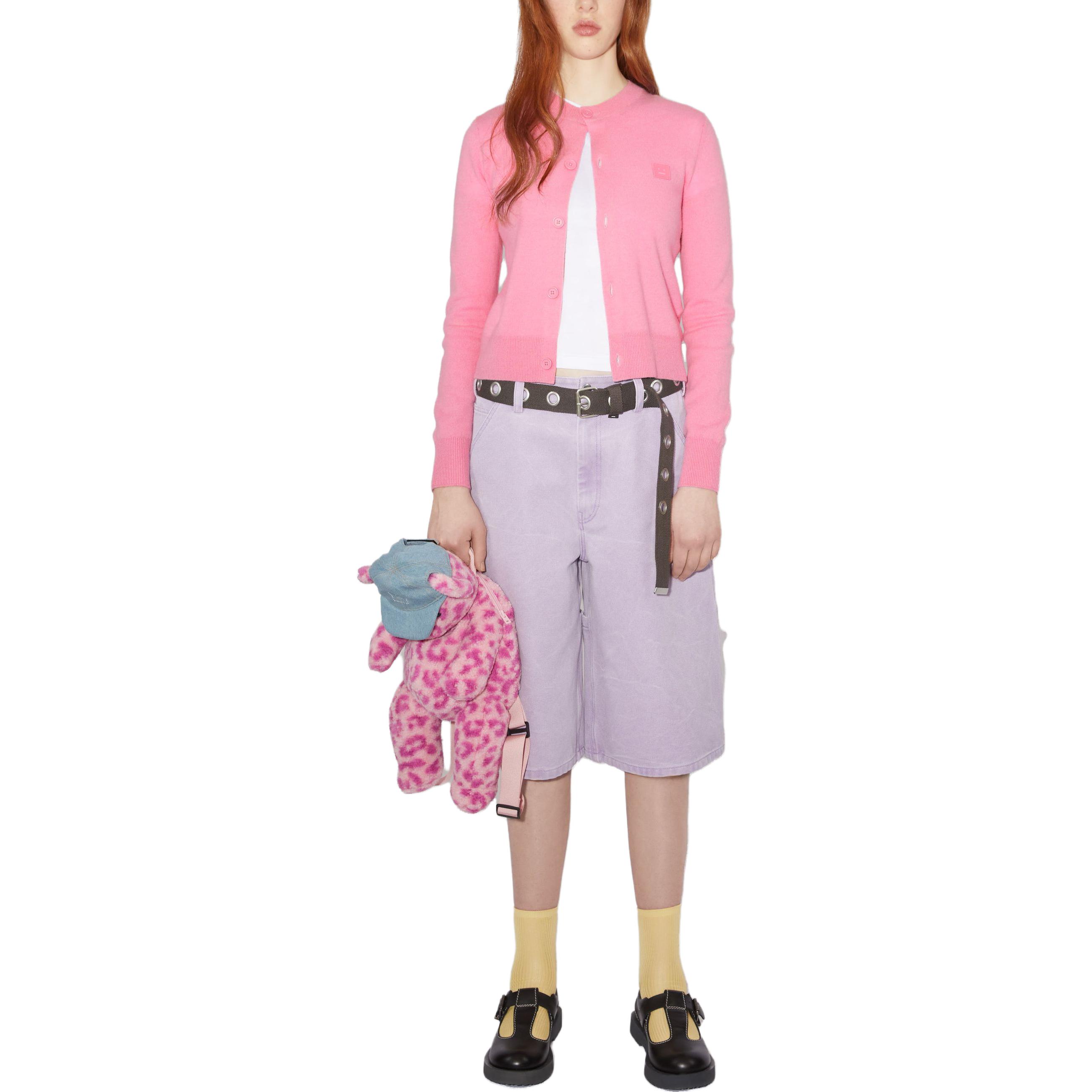 Shop (Women) Acne Studios  Pink Face Expression Wool Knit Cardigan Sweater. A60280BP5