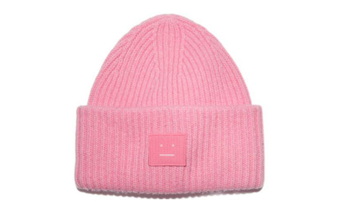 (Women) Acne Studios  Pink Knit Beanie with Face Logo. C40135BP5