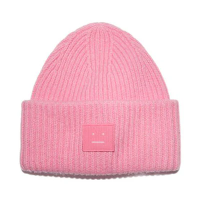(Women) Acne Studios Pink Knit Beanie with Face Logo. C40135BP5