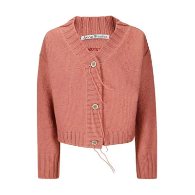 (Women) Acne Studios Pink V-Neck Button-Up Logo Knit Cardigan. A60511-COA