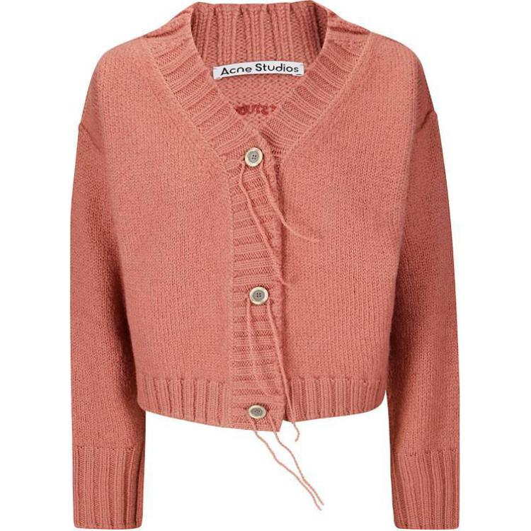 Order (W) 아크네 스튜디오 핑크 브이넥 버튼업 로고 니트 가디건. A60511-COA