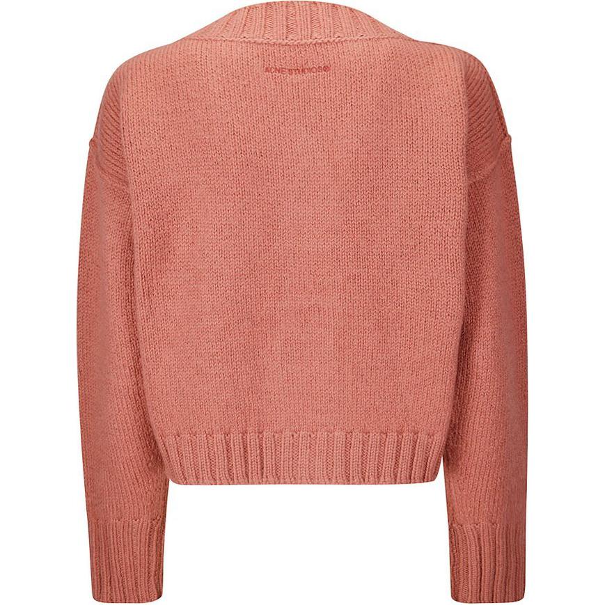 Lookbook (W) 아크네 스튜디오 핑크 브이넥 버튼업 로고 니트 가디건. A60511-COA