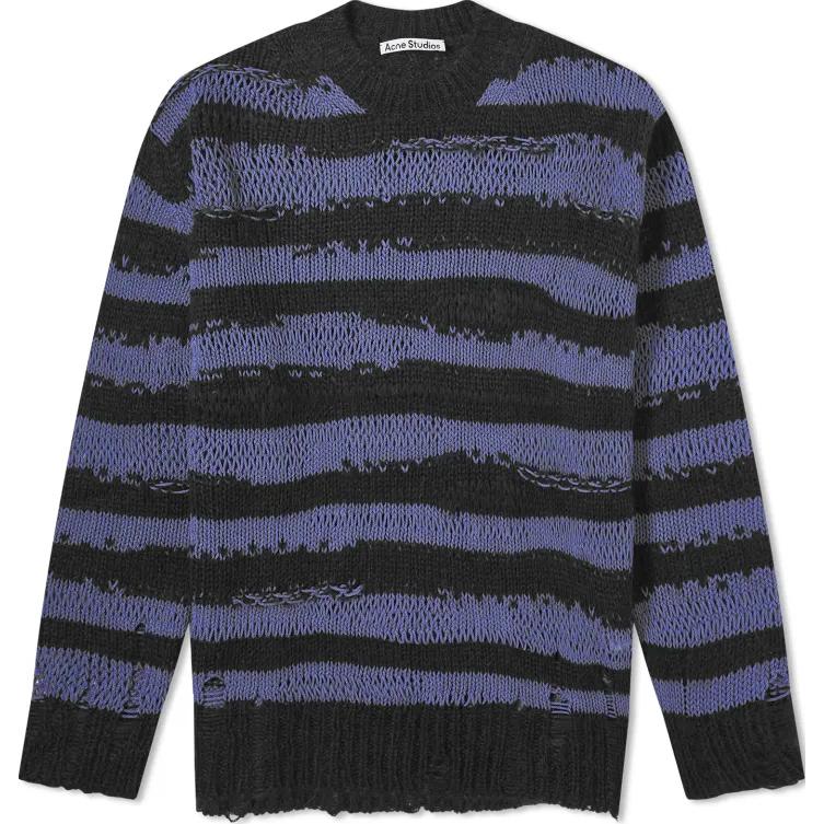 (Women) Acne Studios  Purple Striped Crewneck Loose Fit Long Sleeve Sweater A60399-DL9
